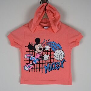 Vintage Mickey Mouse Volleyball Jog Togs Short Sleeve Hooded Shirt Kid's Size 4T